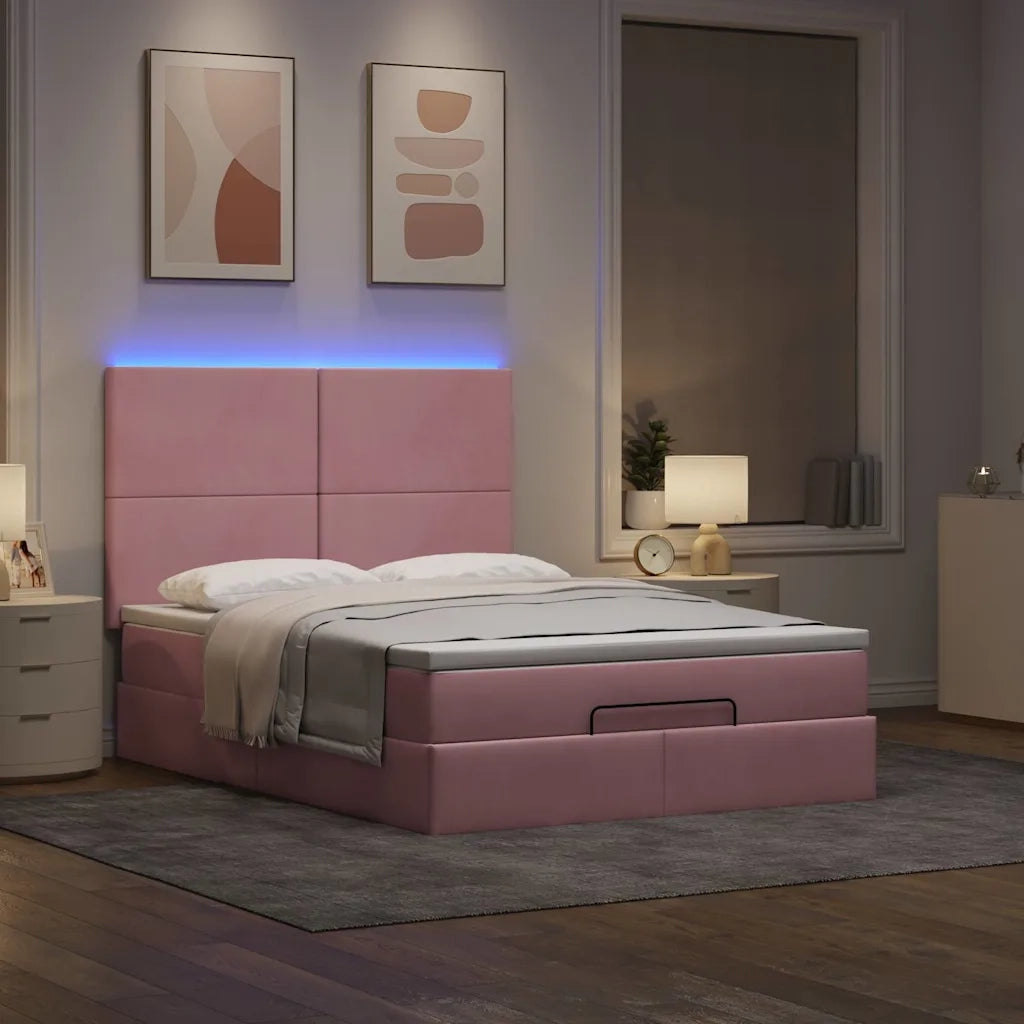 vidaXL Struttura Letto Pouf con Materassi Rosa 140x200 cm in Velluto