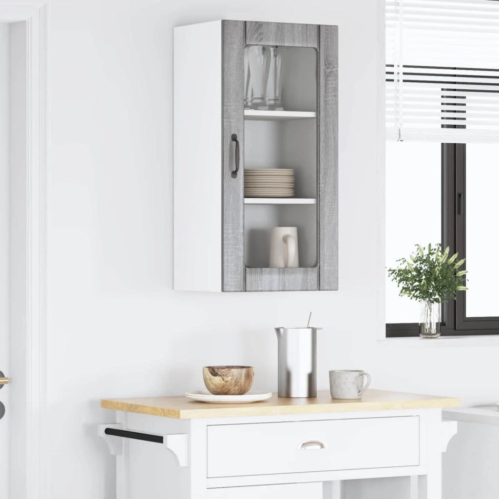 Pensile da cucina | Mobile in vetro da parete PORTO Grigio Sonoma 40 x 31 x 80 cm