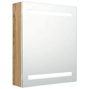 Armadietto Bagno | Armadio da bagno con Specchio e LED Bianco e Rovere 50x14x60 cm