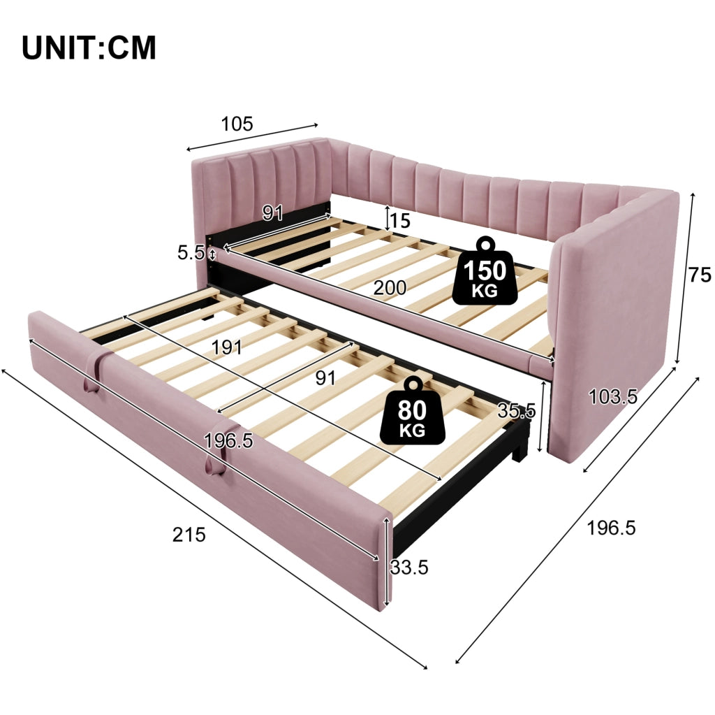 Divano letto imbottito con letto estraibile, 90 x 200 cm, rosa