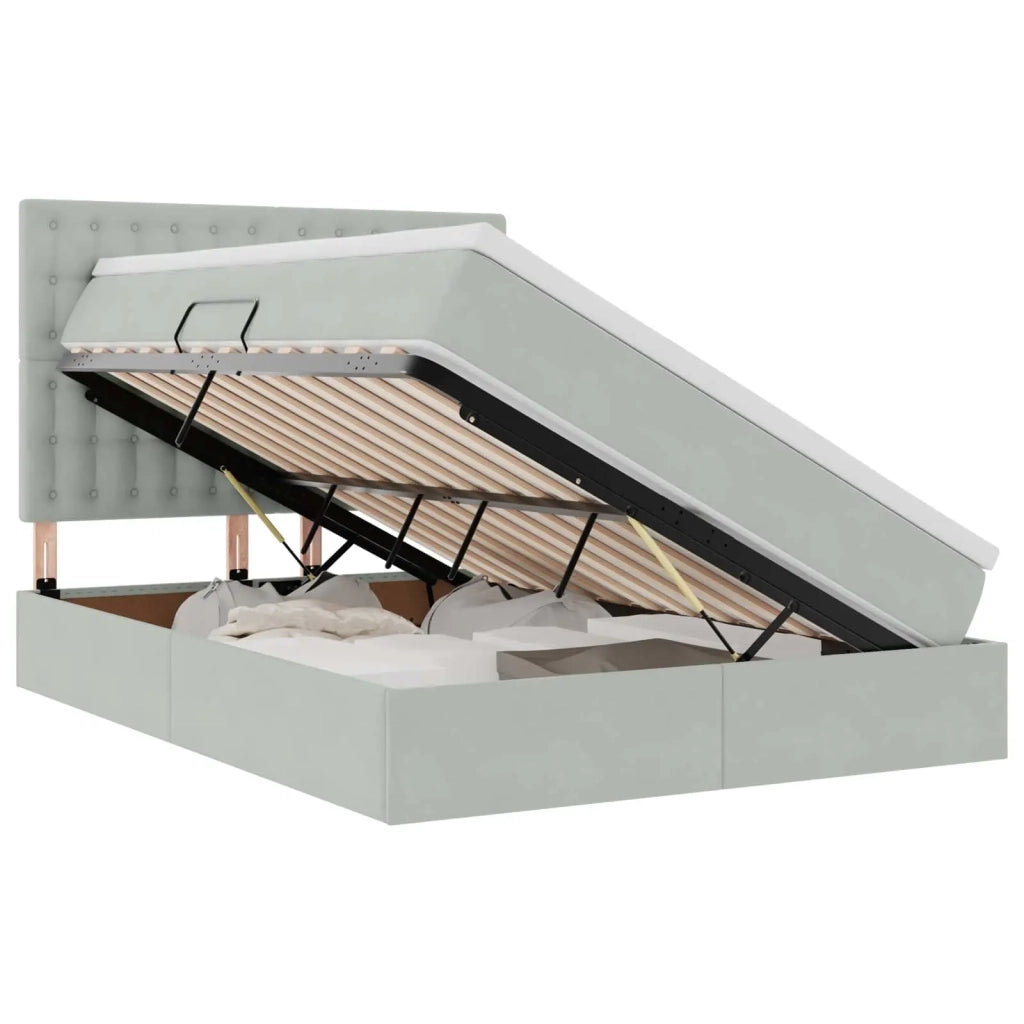 Letto con contenitore e materasso Grigio chiaro 140 x 190 cm