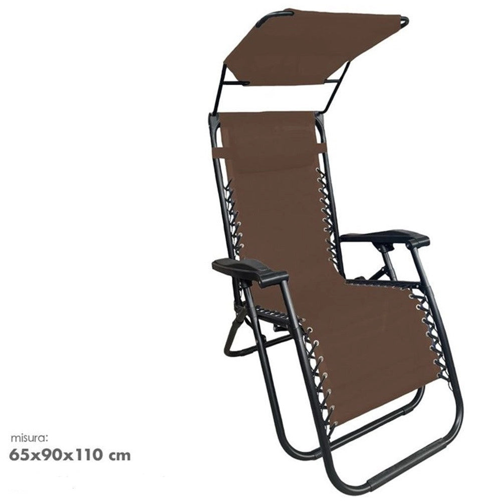 Trade Shop - Sedia Sdraio Con Parasole In Textilene Reclinabile Pieghevole Con Poggiatesta 483015 - Marrone