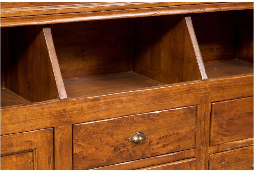 Biscottini Libreria Country in legno massello di tiglio finitura noce L230xPR50xH226 cm. Made in Italy