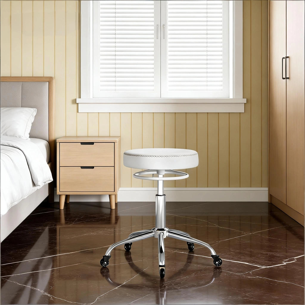 SGABELLO GIREVOLE Regolabile in Altezza 46-58 cm Bianco in Metallo e PU