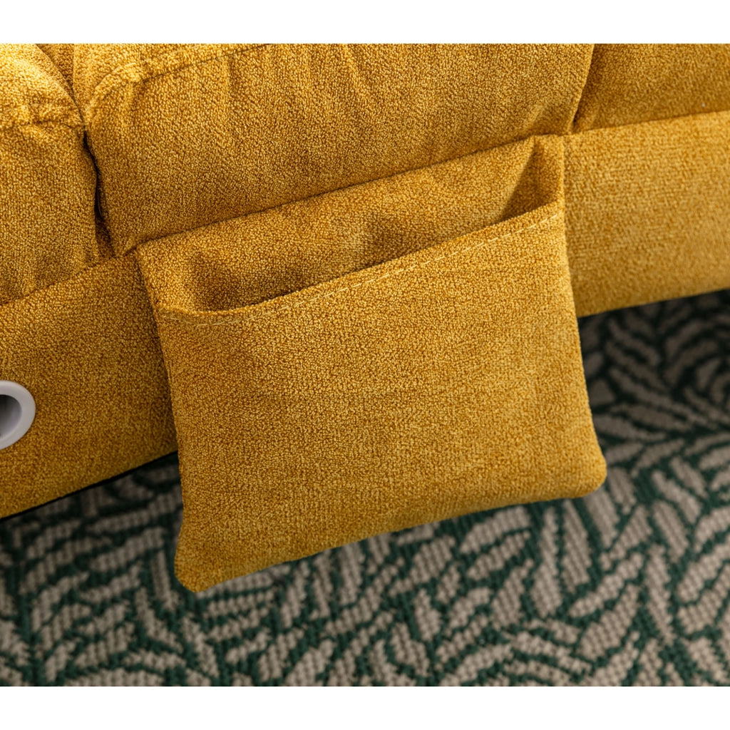 OKWISH Dormeuse Relax, Schienale Ergonomico 140° con Vibrazione e Tasca Laterale, Lino Giallo Senape, 55 × 148 × 84 cm