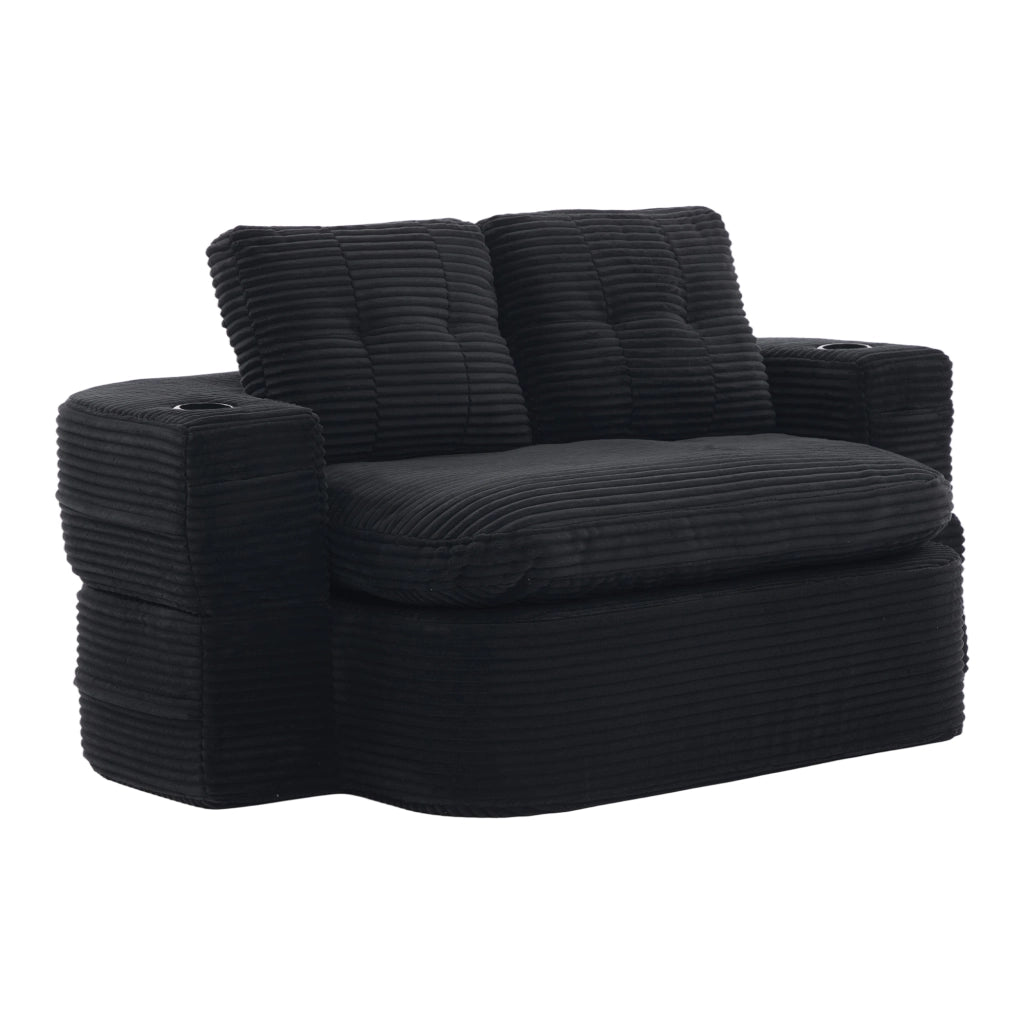 Poltrona letto 2 in 1 in velluto a coste nero con portabicchieri