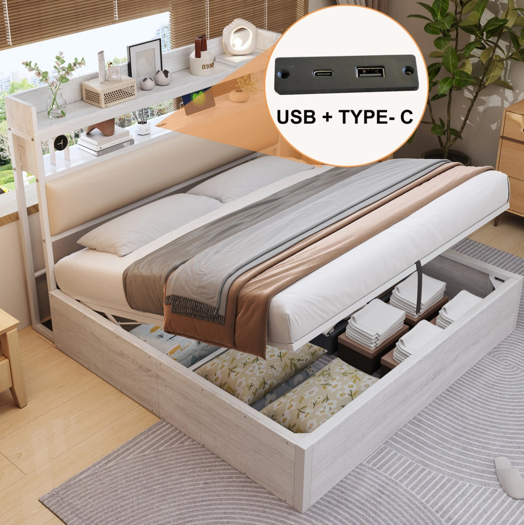 Letto matrimoniale contenitore 180x200 cm con USB, bianco
