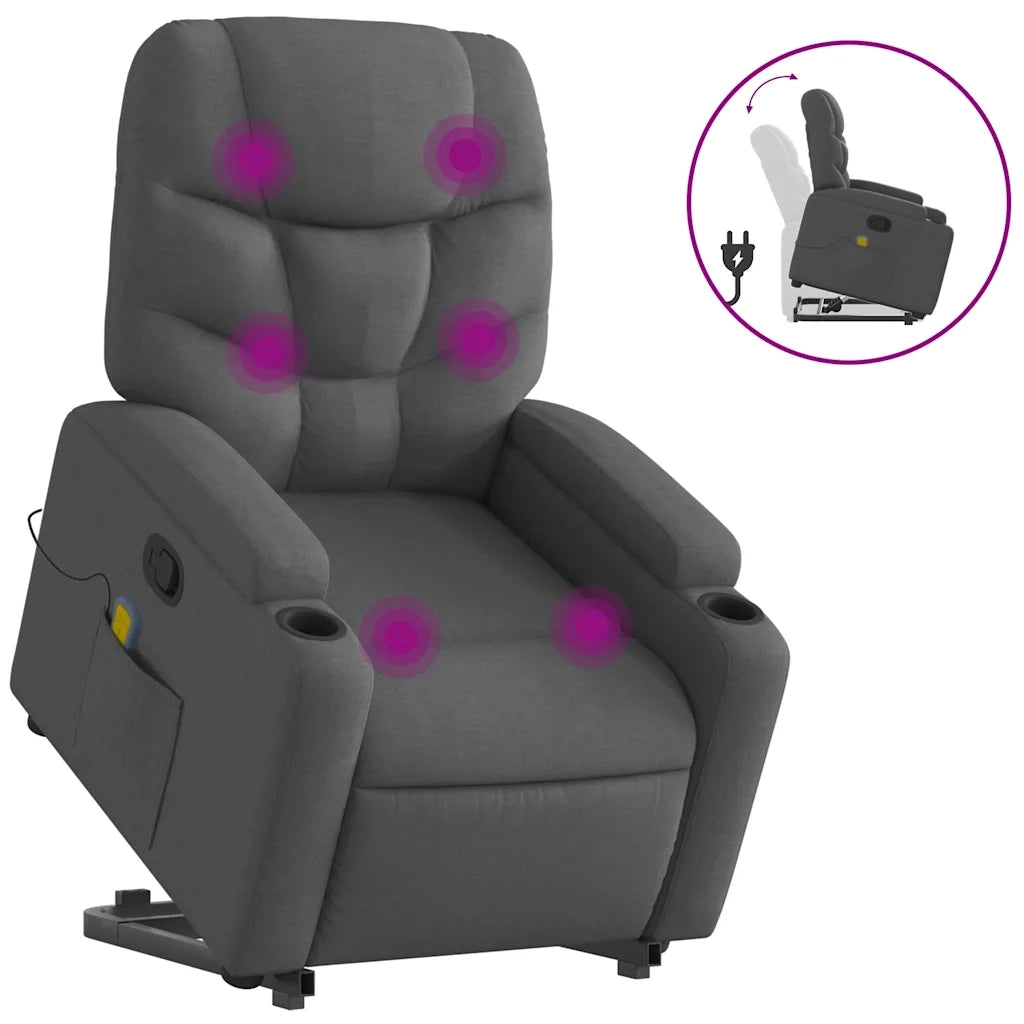 Poltrona Alzapersona Massaggi Reclinabile Grigio Scuro Tessuto 3204609