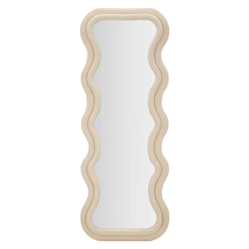 Specchio da parete Emily wavy in velluto crema 67x166 cm