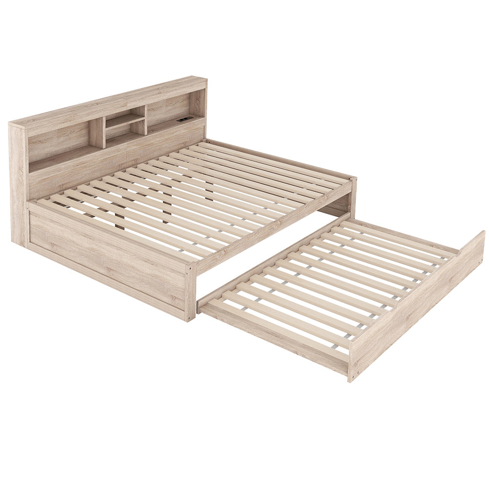 Divano letto daybed - Xylo - 140x200 cm LED USB contenitore naturale