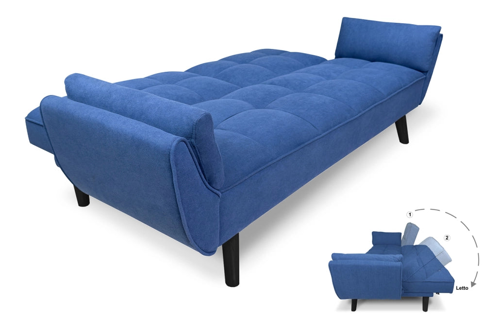 Divano letto clic clac in tessuto vellutato blu piede nero - divano 3 posti - Ambra - DL-AM07FBC-PLN