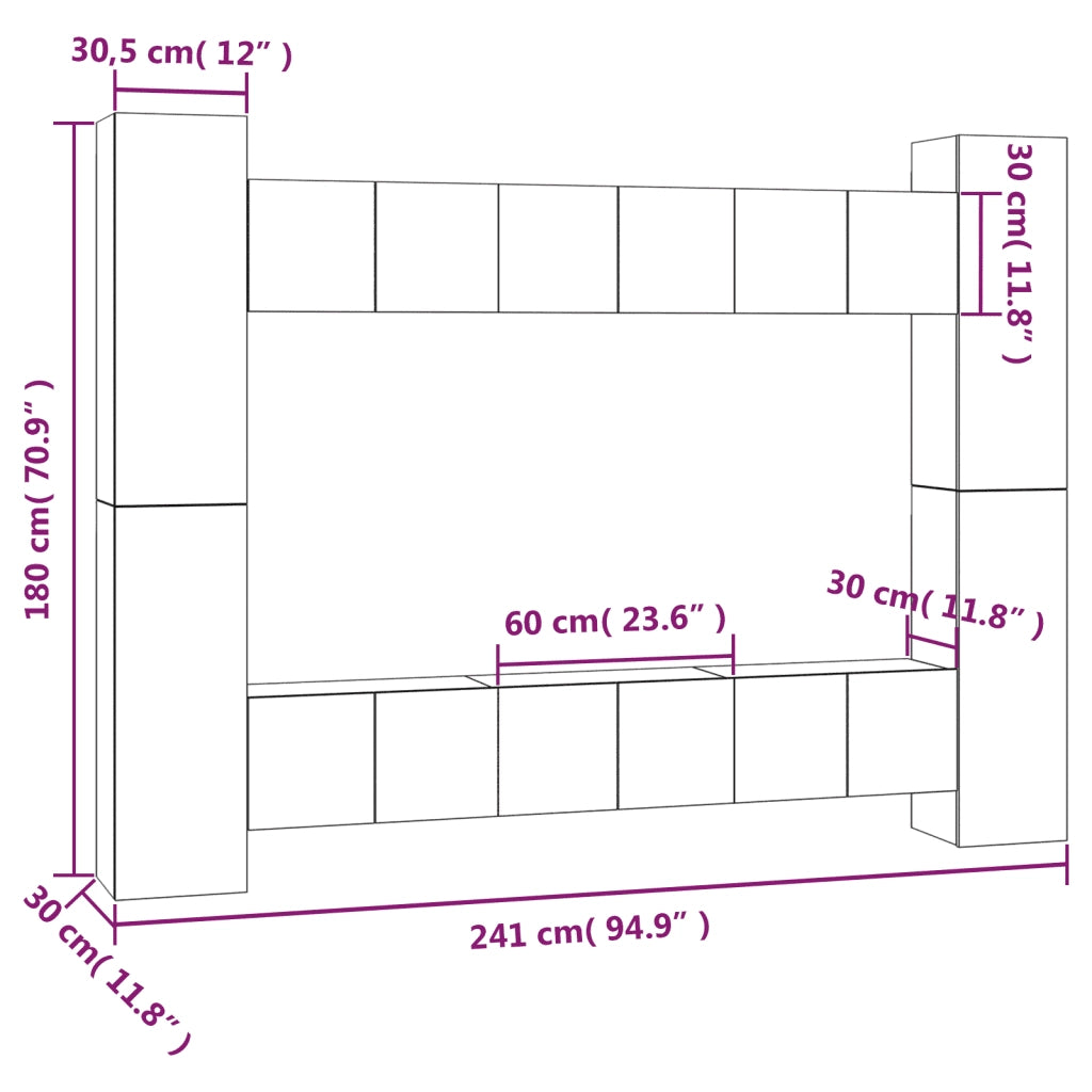 Set Mobili Porta TV 10 pz Rovere Fumo in Legno Multistrato