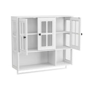 Pensile da bagno con 3 ante; 1 vano a giorno e portasciugamani; per bagno; in MDF e vetro; 88 × 26 × 82.5 cm; bianco