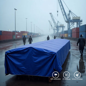 Telone occhiellato blu 5 x 9 m resistente alle intemperie e a raggi UV, impermeabile, robusto telo di protezione in poliestere 650 g/m² con rivestimento in PVC