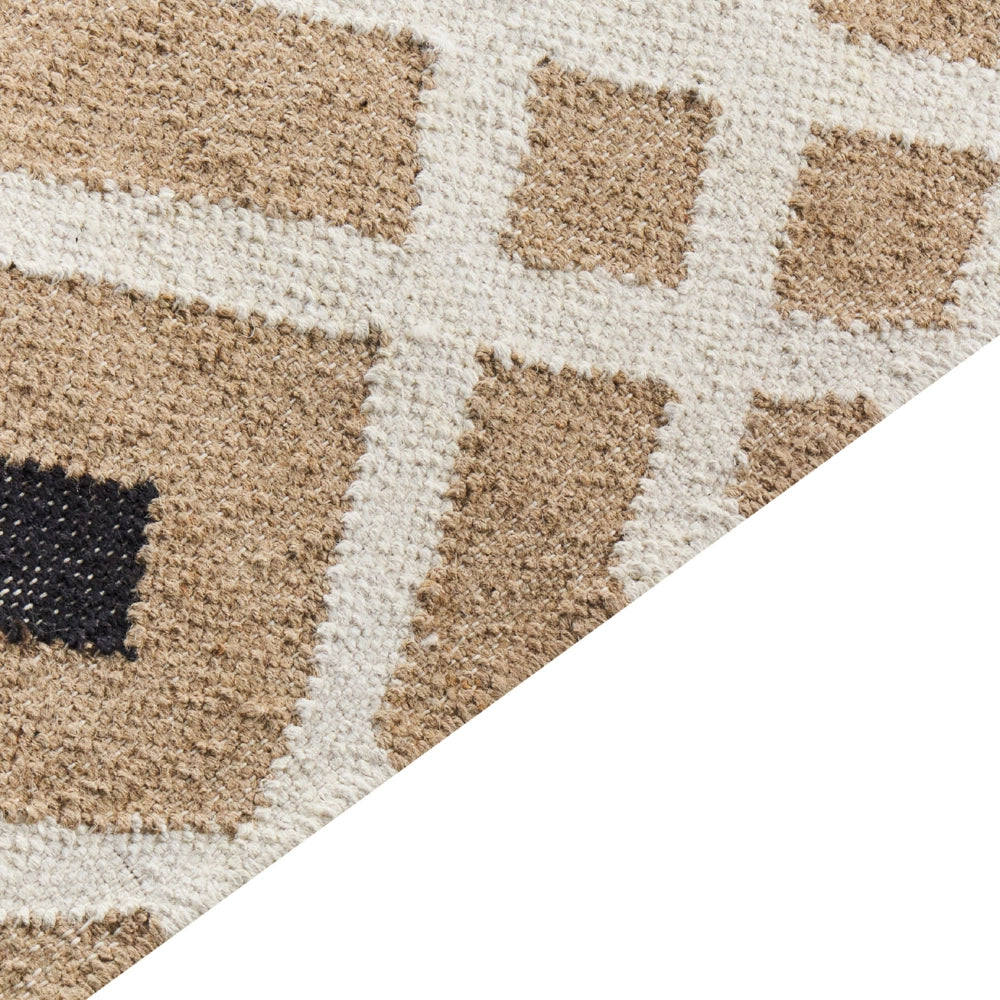 Tappeto di iuta intrecciata in cotone naturale beige con nappe a motivo geometrico 200 x 300 cm stile boho moderno