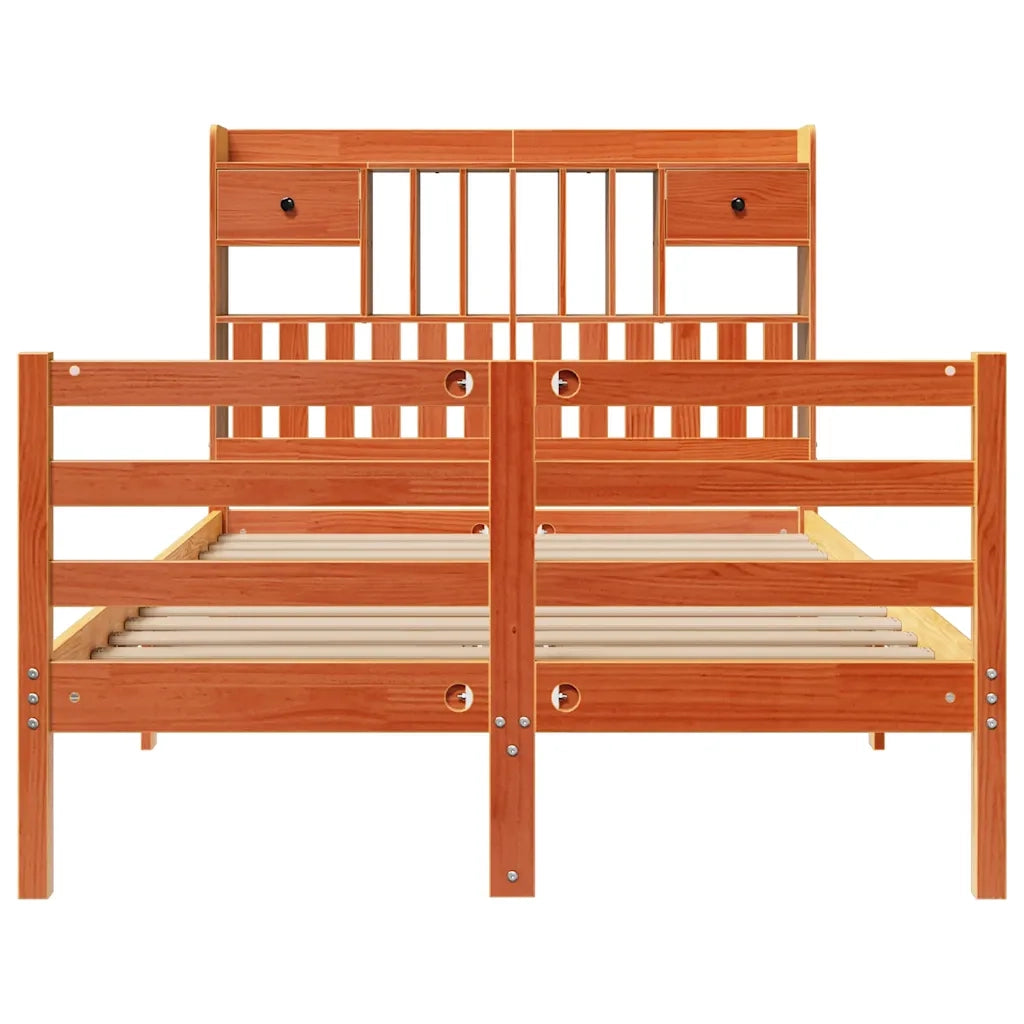 Letto Libreria senza Materasso Marrone Cera 135x190 cm in Pino 3321951