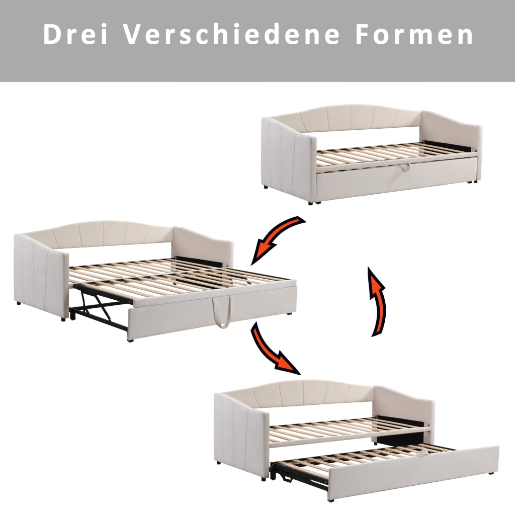 Letto poltrona estraibile in velluto beige 90x200 cm