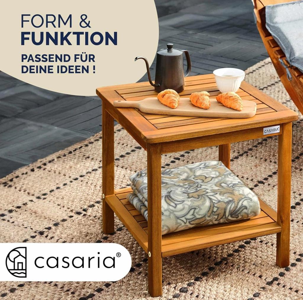 ® Tavolino da Giardino 45x45x45cm Portata 80kg 2 Ripiani Tavolo da Balcone Tavolo da Caffè Tavolo Piccolo Legno Acacia Tavolino estreno Legno