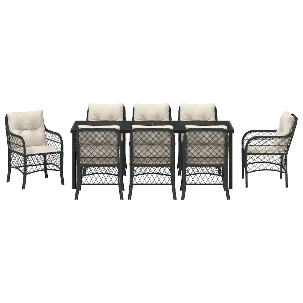 Set da Pranzo per Giardino con cuscino 9 pcs Nero polyrattan 3380203