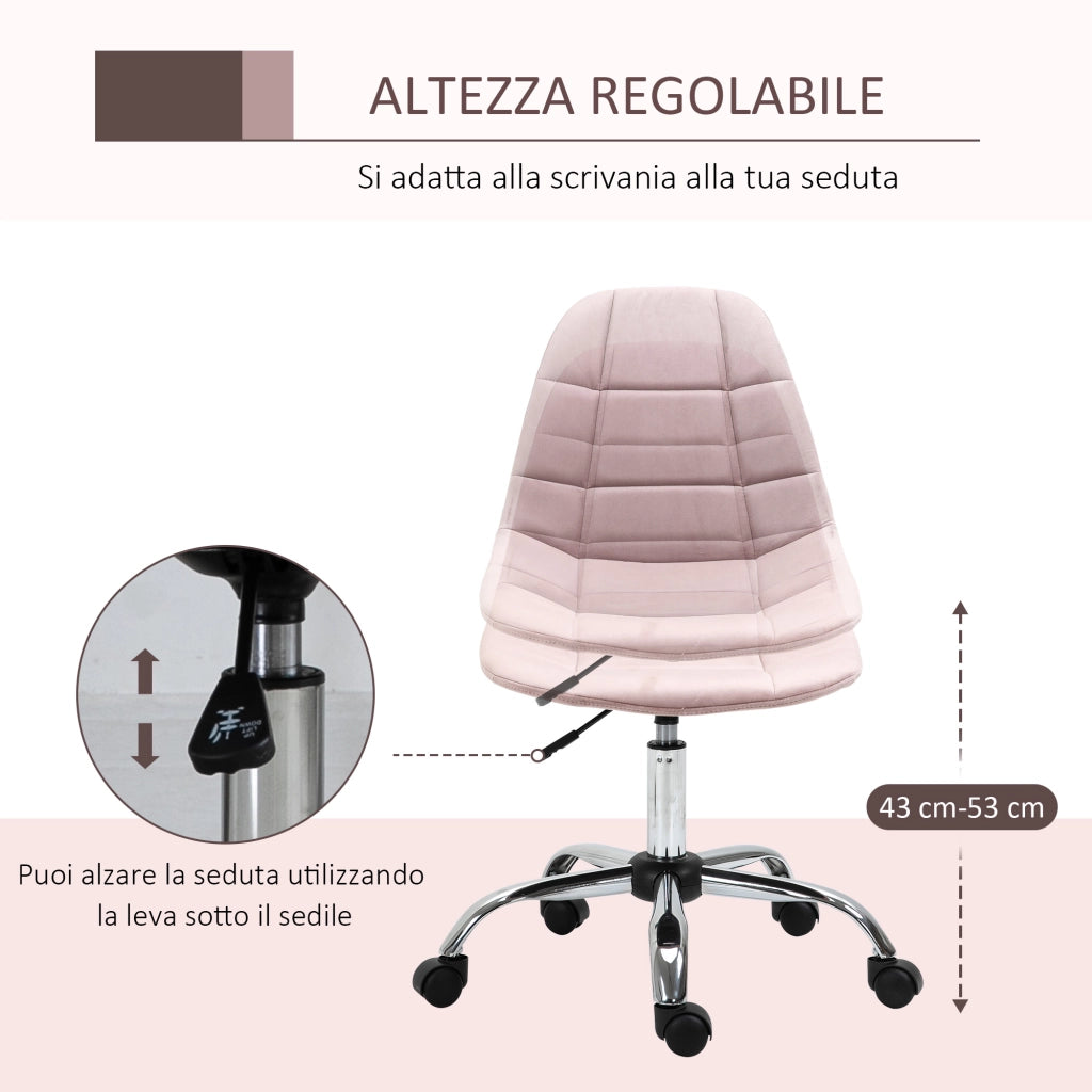 Sedia da Ufficio Girevole , Design Ergonomico e Regolabile Senza Braccioli, Rosa, 59x59x81-91cm