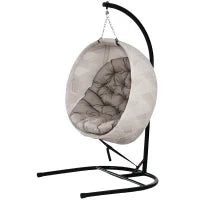 Cesto Sedia a Dondolo a Forma di Uovo, Sedia a Dondolo con Funzione Oscillante e Cesto Pieghevole, Sedia da Giardino, Portabicchieri, Marrone Sabbia