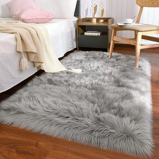 Pelle sintetica - Tappeto di lana lussuoso - 1 pezzo - Grigio - 75 x 120 cm