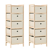 Armadietti 2 pz con 5 Cesti in Tessuto e Legno di Cedro Beige cod mxl 52980