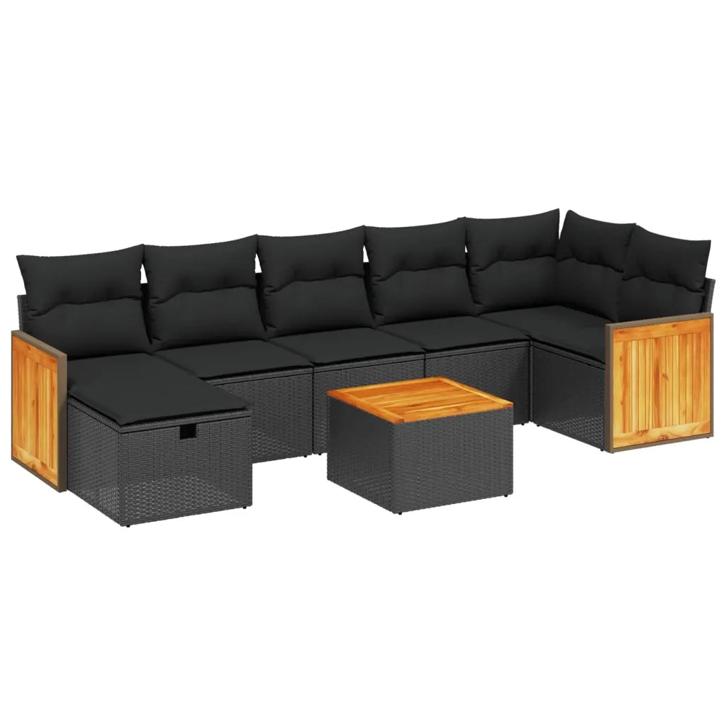 Set Divani da Giardino con Cuscini 8 pz Nero in Polyrattan
