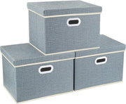 Scatole di archiviazione pieghevoli con coperchio, grandi scatole di archiviazione per armadio, camera da letto dei bambini, cassetti con coperchio per l'organizzazione di casa e ufficio, 3 pezzi, blu