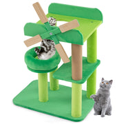 Albero per gatti da 60cm con mulino a vento e imbottitura rotonda, Torre per gatti a pi¨´ livelli con tiragraffi-Alberi Tiragraffi