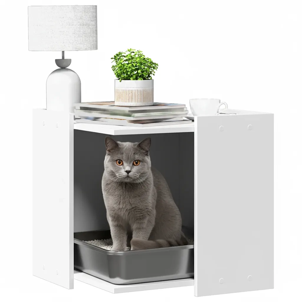 Recinto per Lettiera per Gatti Bianco 53x53x51 cm in Truciolato 857751