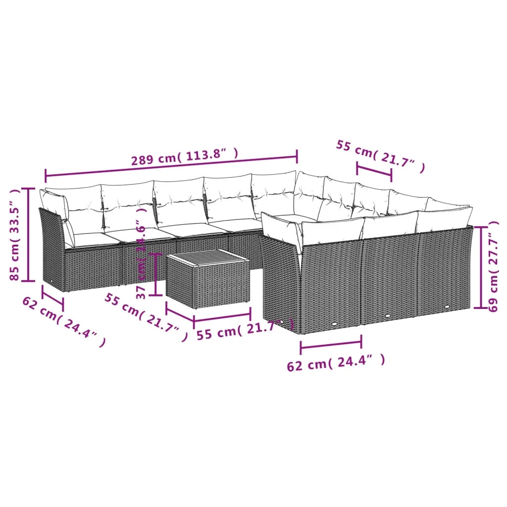 Set Divani da Giardino 12 pz con Cuscini Grigio in Polyrattan 3223911