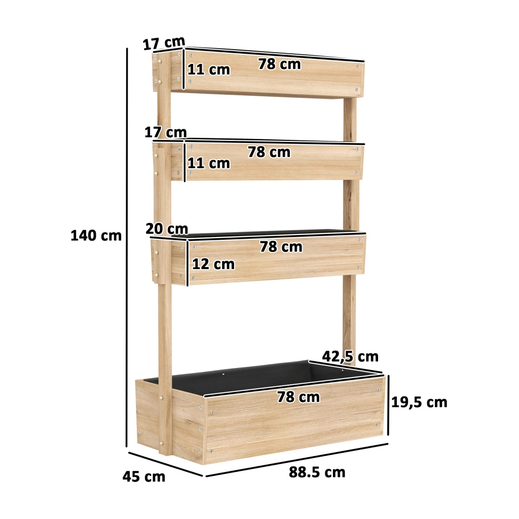 Fioriera Giardino 4 Livelli Legno ¨C Zephmum ¨C Legno Naturale con Fori Drenaggio