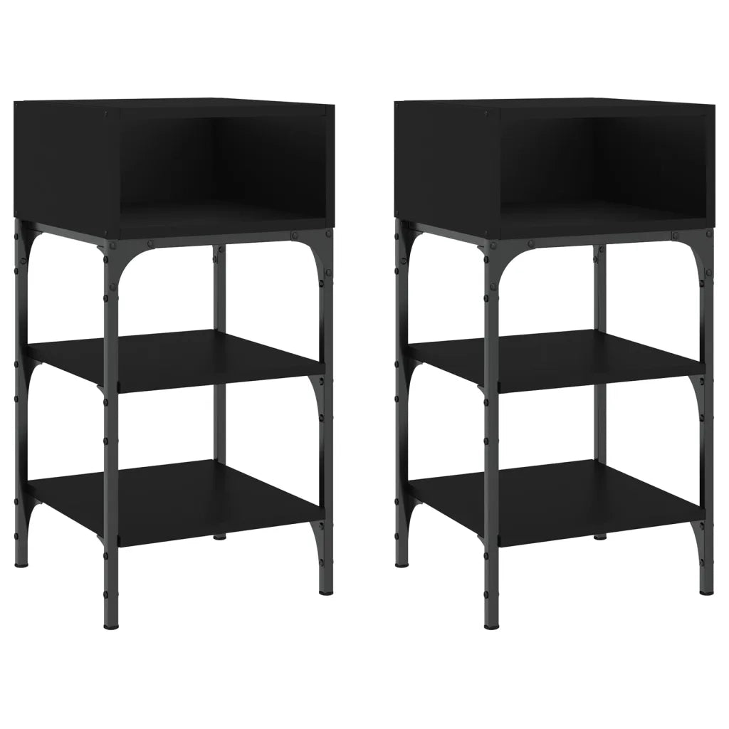 Comodini 2 pz-Set di 2 Tavolino da notte Neri 35x34,5x70 cm in Legno Multistrato