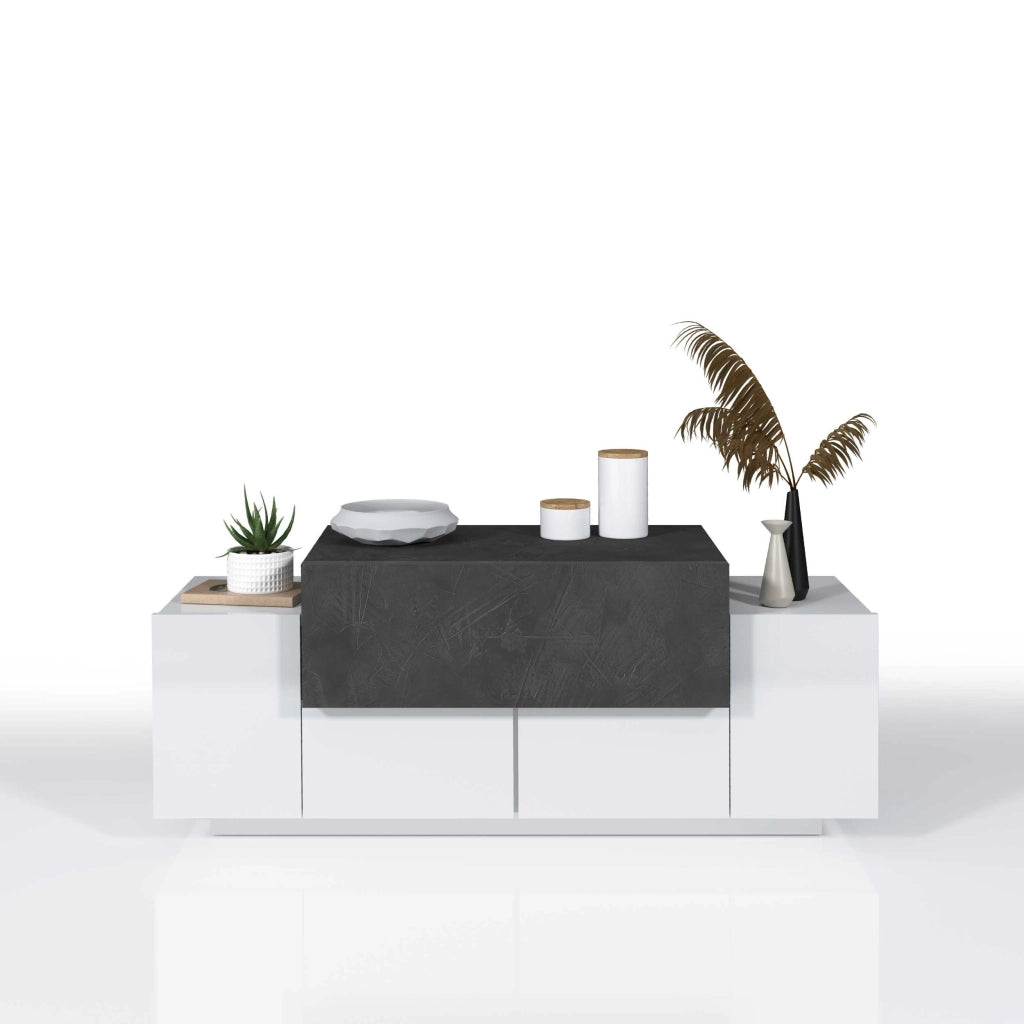 WHOUS Scarpiera a panca Corona 2 ante 1 ribalta bianco lucido/ardesia 120x45x51 cm