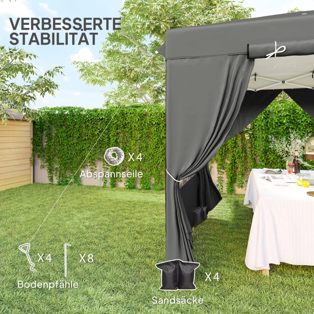 Gazebo da giardino pop-up in poliestere con pareti laterali e altezza regolabile grigio scuro