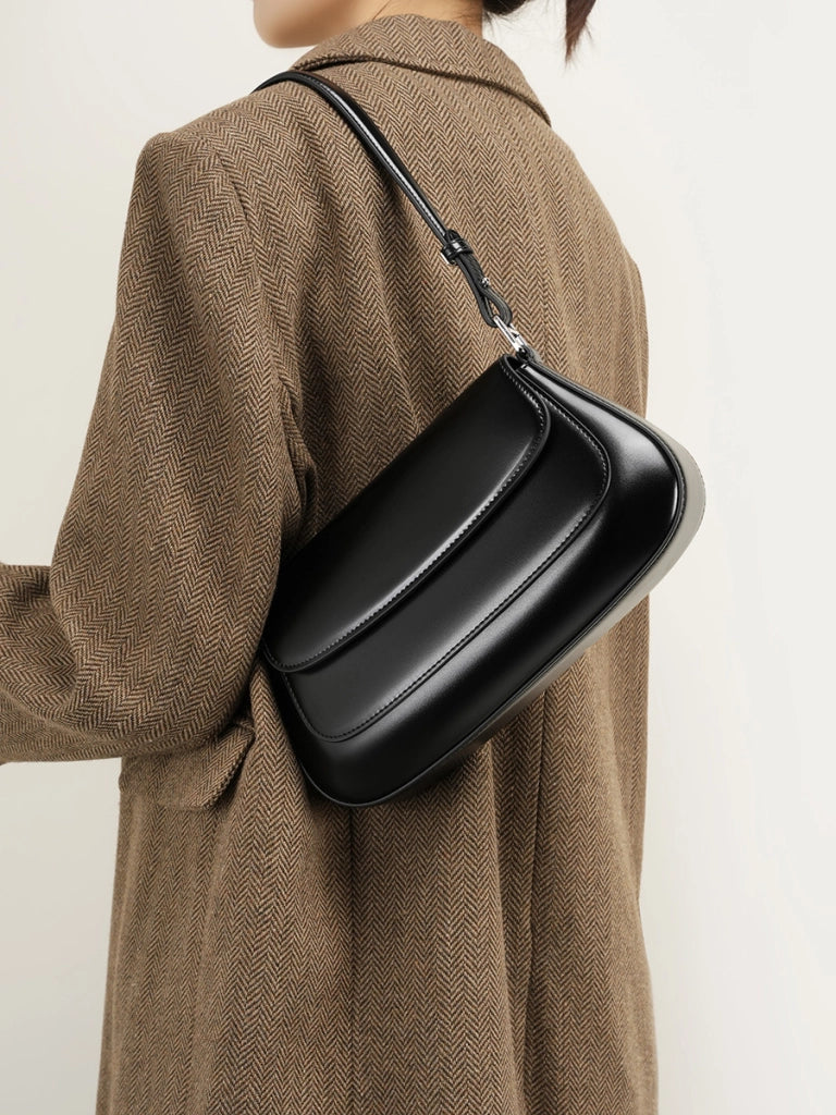 Borsa a tracolla Boston Shell in vera pelle nera