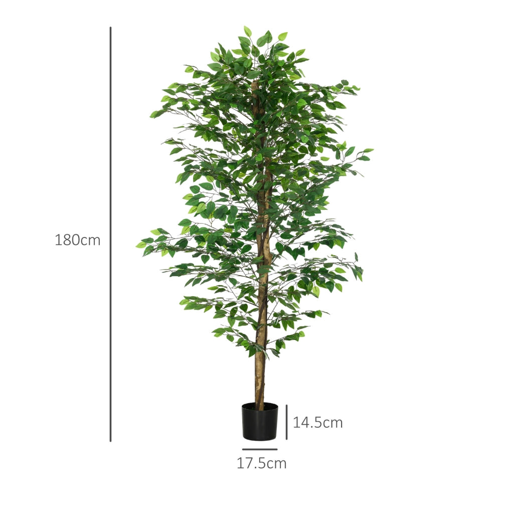 Ficus artificiale realistico con vaso in cemento, altezza 180 cm, verde