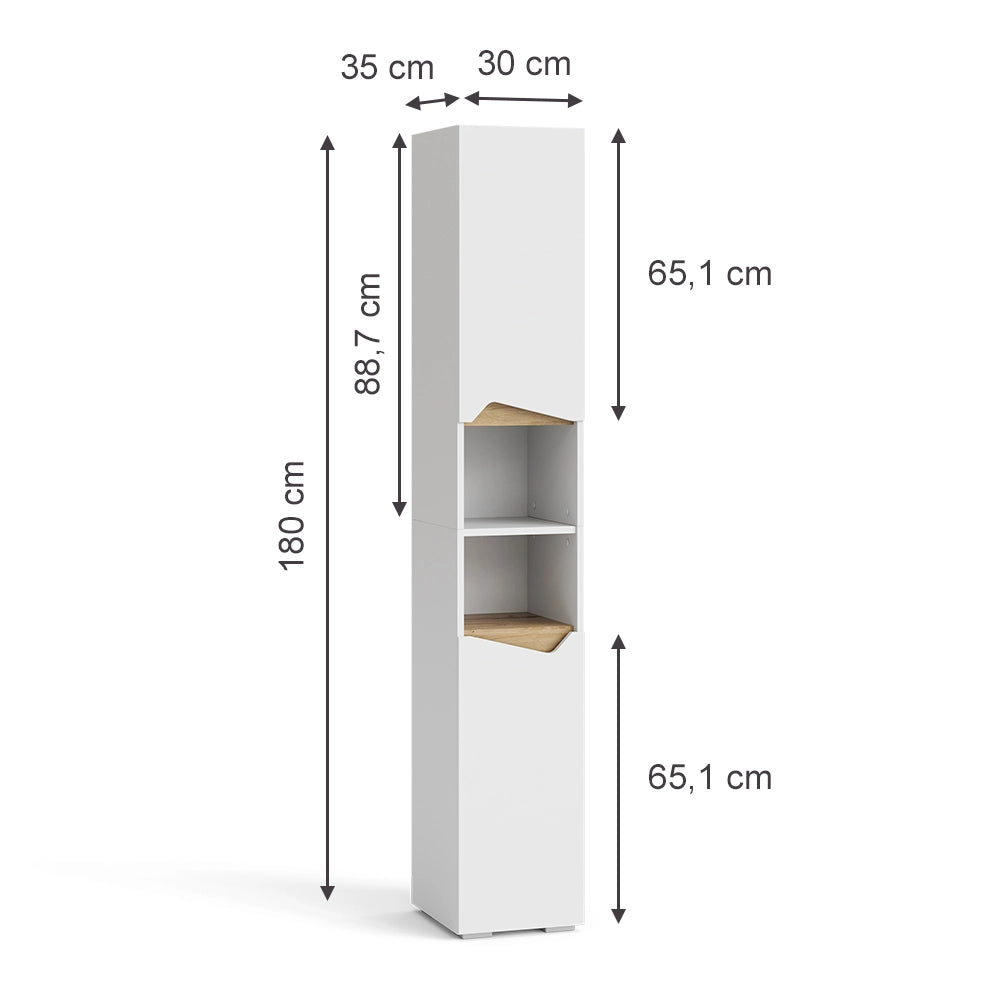 Vicco Armadio per il bagno Bianco 30 x 180 cm con ante e vani a giorno