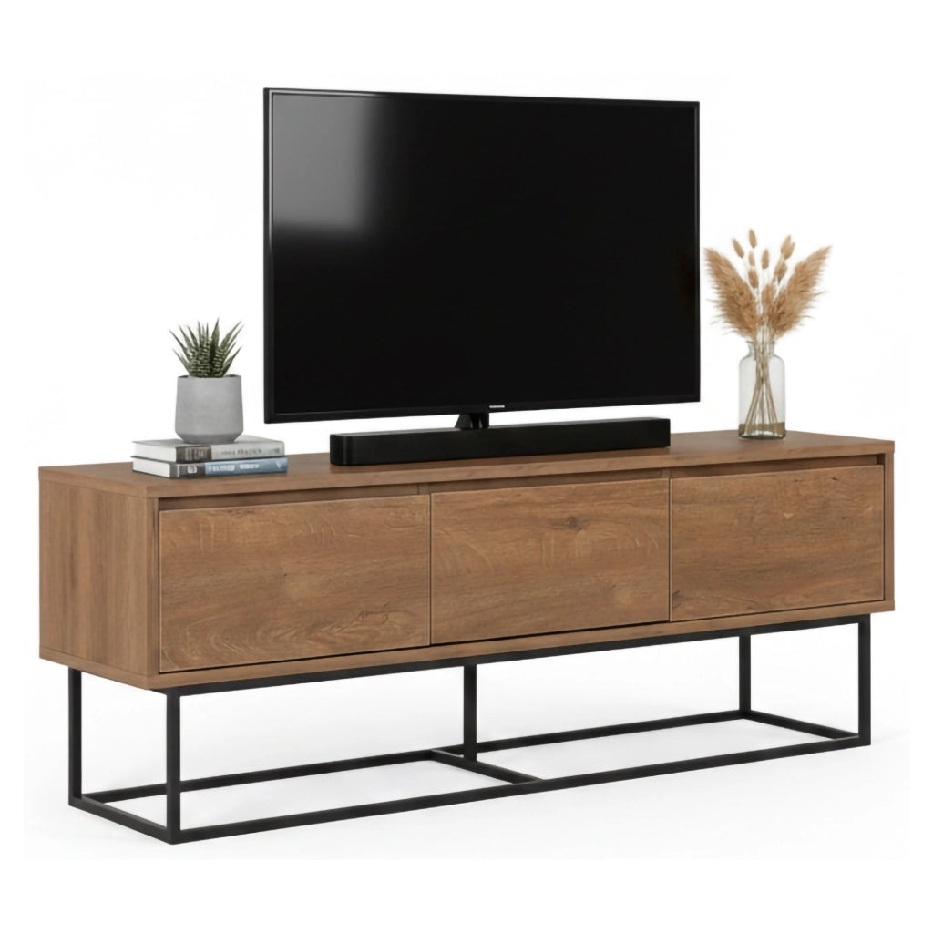 Mobile porta TV Iginia, Credenza da soggiorno, Armadio basso per TV, Base parete attrezzata, 140x40h50 cm, Noce e Nero