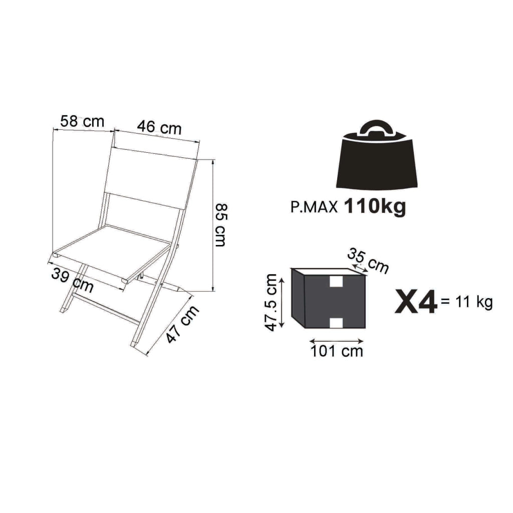 Sedia da Giardino Pieghevole in Alluminio Textilene cm 58x46x85 - JEFF
