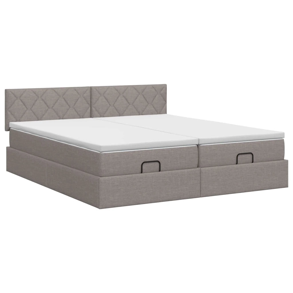 Letto ottomano con materasso con testiera 2 pz Tortora Tessuto 3456716