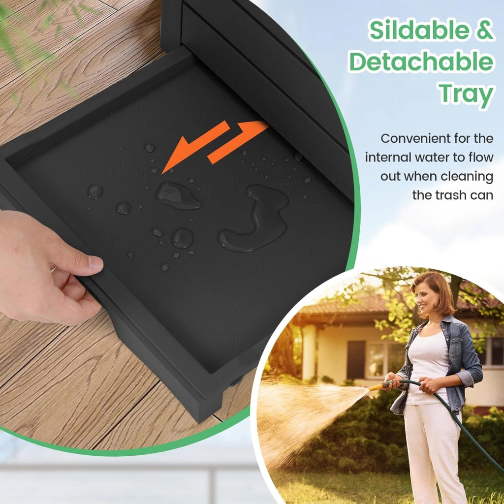 Bidone Spazzatura 118L con Coperchio e Maniglia, Contenitore Rifiuti Giardino con Vaschetta Raccolta Estraibile, Impermeabile per Terrazze