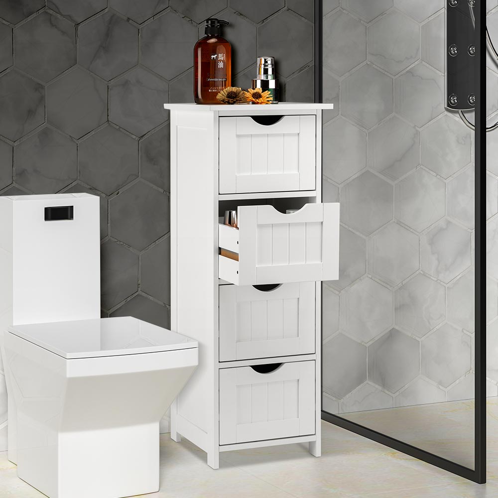 Mobile Bagno Cassettiera 4 Cassetti con Ripiano Legno MDF Bianco 30x30x82cm