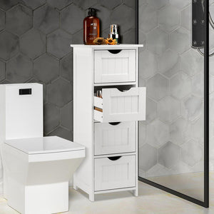 Mobile Bagno Cassettiera 4 Cassetti con Ripiano Legno MDF Bianco 30x30x82cm