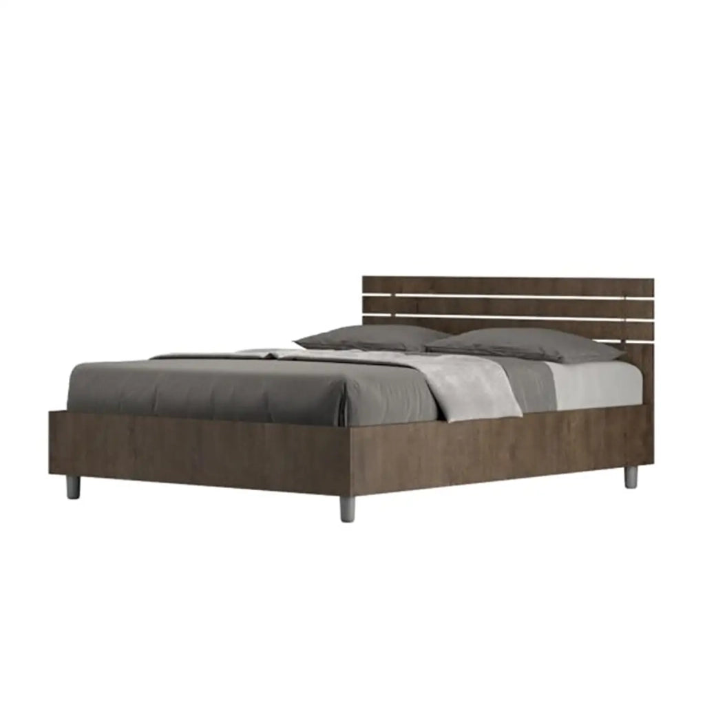 Letto matrimoniale francese con rete 140x190 testata dritta con doghe noce Ankel