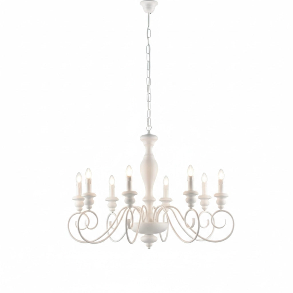 Lampadario Shabby Chic Cascina Bianco 8 Luci E14