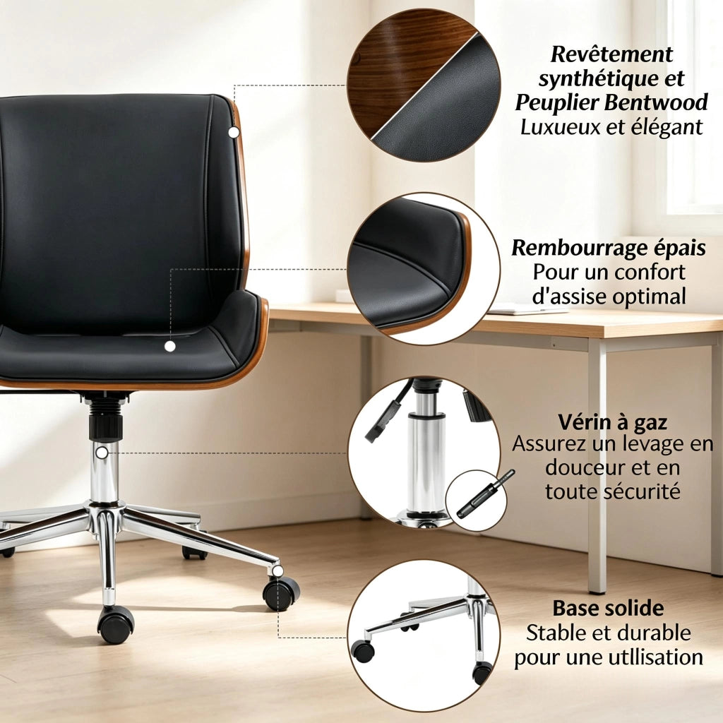 Sedia da ufficio ergonomica girevole con altezza regolabile e base in acciaio a 5 ruote nero e marrone scuro