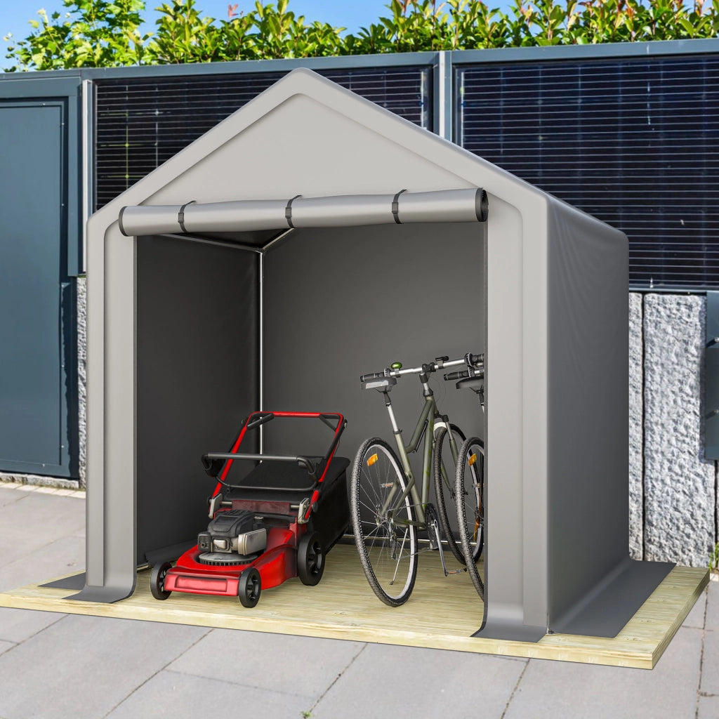 Tenda Garage 190x170x200 cm Grigio Scuro con Telo Impermeabile, Telaio Zincato e Porta Avvolgibile