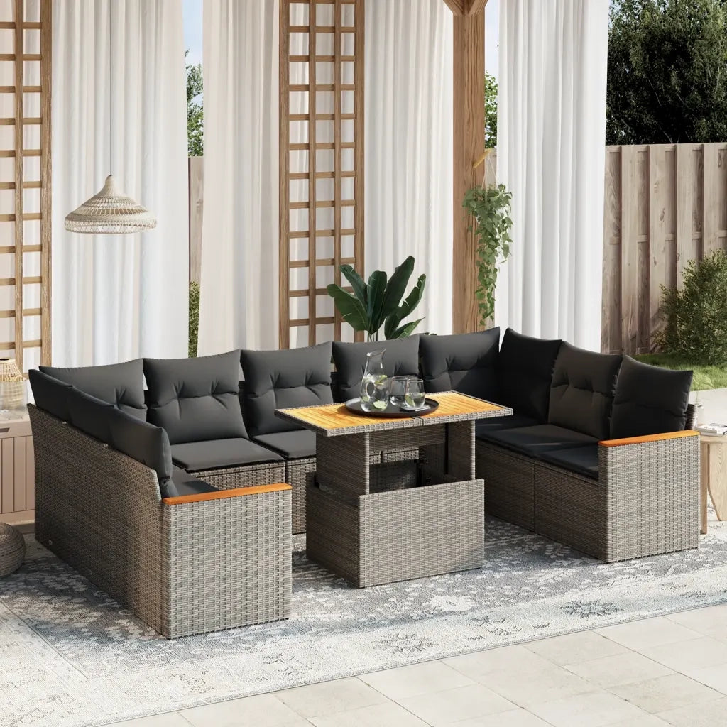 Set Divano da Giardino 10 pz con Cuscini Grigio in Polyrattan 3273223